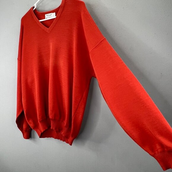 St Croix Knits Pullover Sweater size M Men Burnt Orange Merino Wool V Neck - Picture 2 of 4